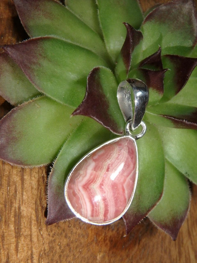PINK RHODOCHROSITE GEMSTONE PENDANT In Sterling Silver (Includes Silver Chain) - Earth Family Crystals