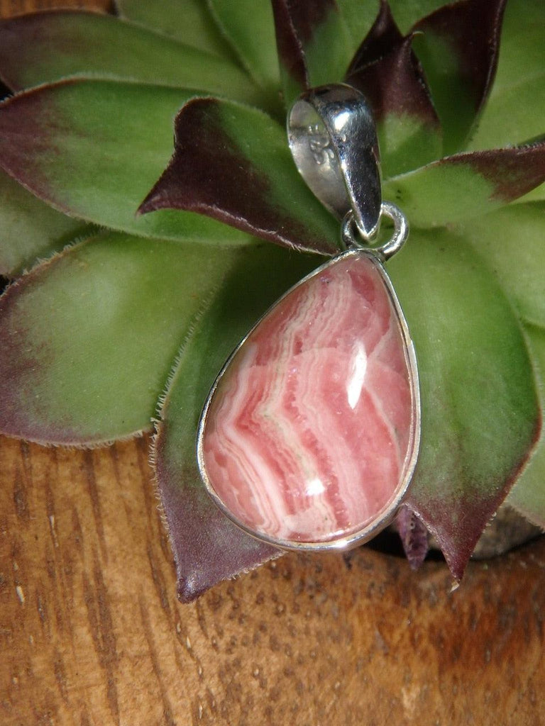 PINK RHODOCHROSITE GEMSTONE PENDANT In Sterling Silver (Includes Silver Chain) - Earth Family Crystals