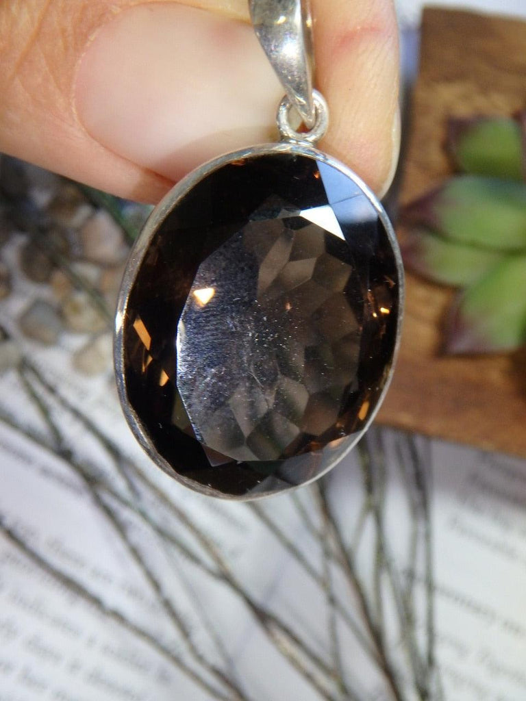 Elegant Faceted SMOKY QUARTZ GEMSTONE PENDANT In Sterling Silver (Includes Silver Chain) - Earth Family Crystals