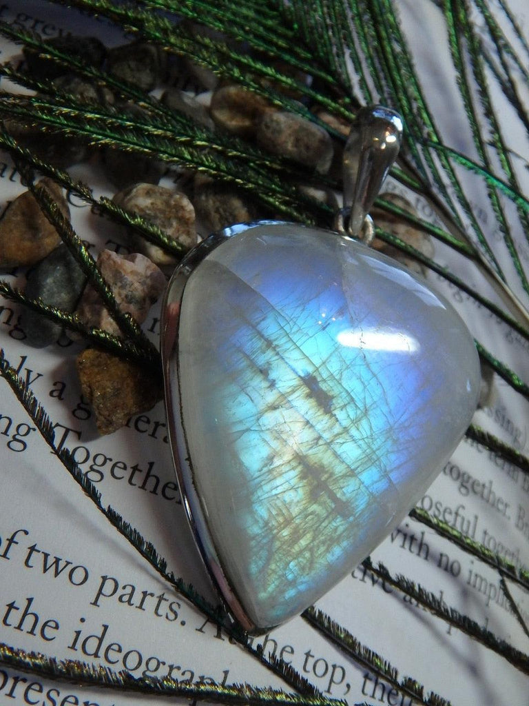 Gorgeous Chunky RAINBOW MOONSTONE PENDANT In Sterling Silver (Includes Silver Chain) - Earth Family Crystals