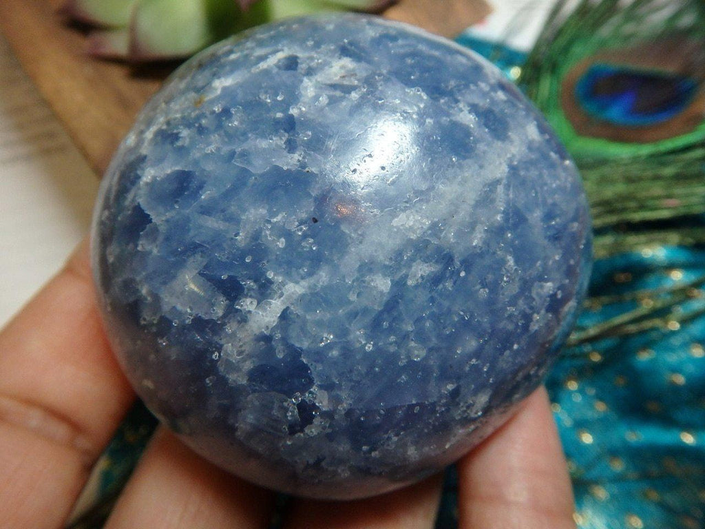 BOLD BLUE CALCITE PALM STONE - Earth Family Crystals