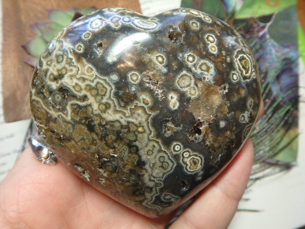 Forest Green Orb Loaded OCEAN JASPER GEMSTONE HEART With Caves - Earth Family Crystals