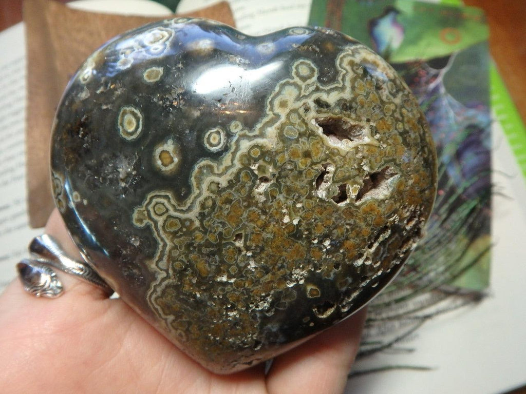 Forest Green Orb Loaded OCEAN JASPER GEMSTONE HEART With Caves - Earth Family Crystals