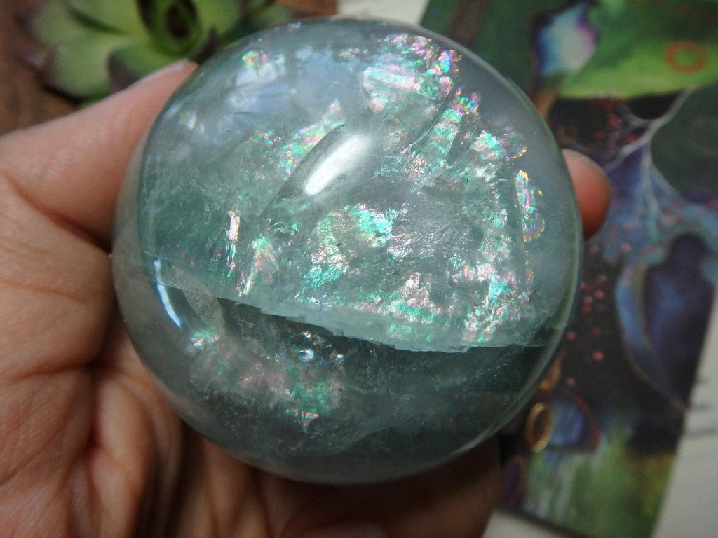Rainbow Shimmer GREEN FLUORITE SPHERE - Earth Family Crystals