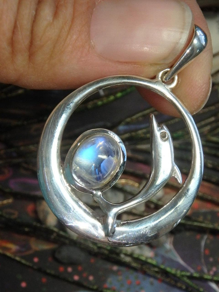 RAINBOW MOONSTONE DOLPHIN PENDANT In Sterling Silver (Includes Silver Chain) - Earth Family Crystals