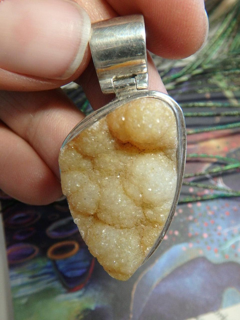 Natural YELLOW AGATE DRUZY PENDANT IN STERLING SILVER (INCLUDES SILVER CHAIN) - Earth Family Crystals