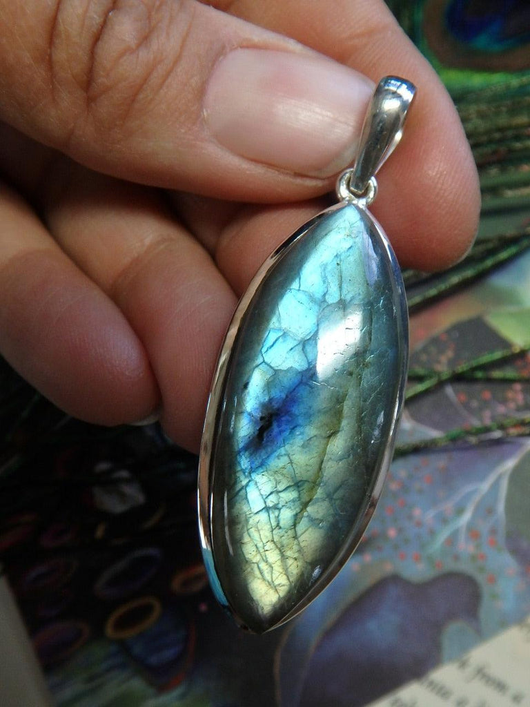 Mesmerizing Flash LABRADORITE GEMSTONE PENDANT In Sterling Silver (Includes Silver Chain) - Earth Family Crystals