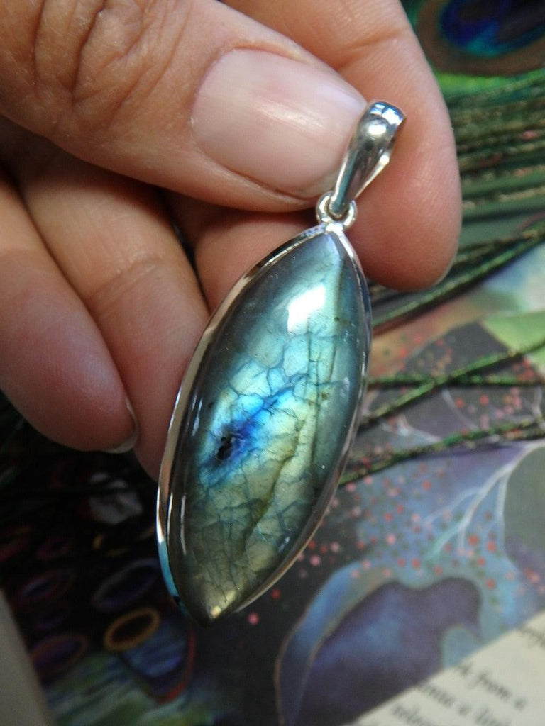 Mesmerizing Flash LABRADORITE GEMSTONE PENDANT In Sterling Silver (Includes Silver Chain) - Earth Family Crystals