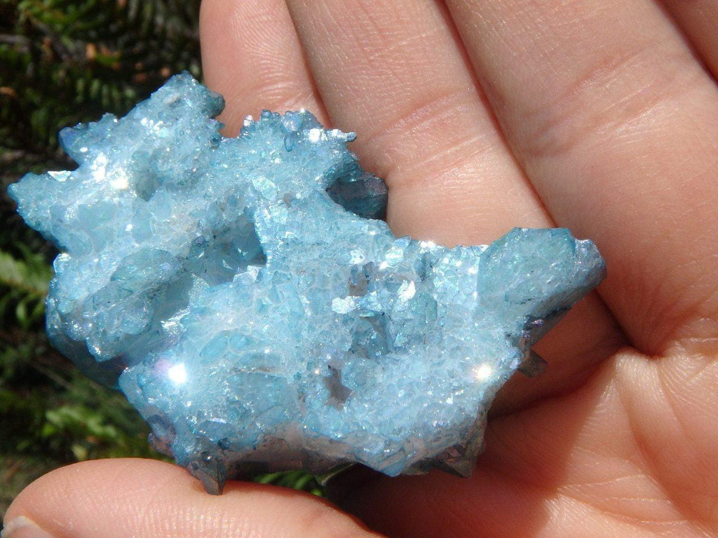 Blue Rainbows & Sparkle AQUA AURA CLUSTER with Self Healed Bottom - Earth Family Crystals