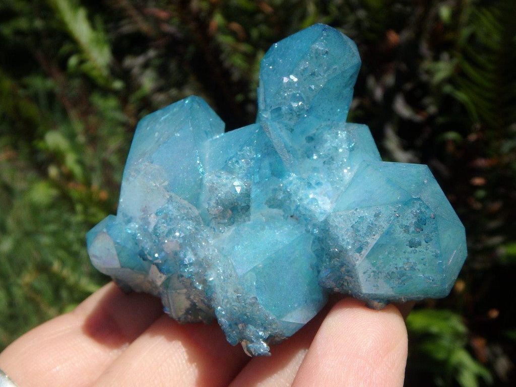 Awesome Druzy Covered Ocean Blue AQUA AURA Cluster with Self Healed Bottom - Earth Family Crystals