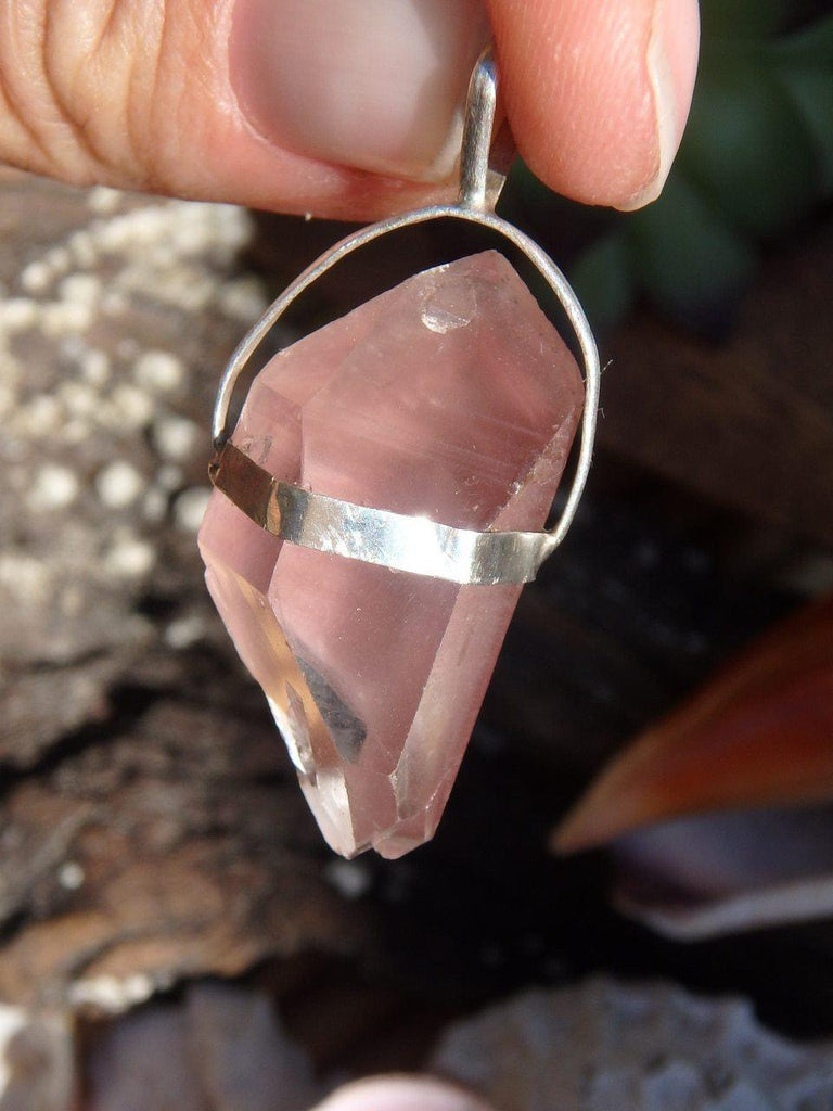 Double Terminated Natural LITHIUM QUARTZ GEMSTONE PENDANT in Sterling Silver (Includes Silver Chain) - Earth Family Crystals