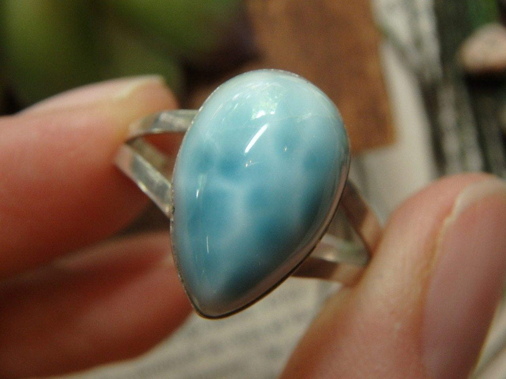 Caribbean Blue LARIMAR GEMSTONE RING In Sterling Silver (Size 10.5) - Earth Family Crystals
