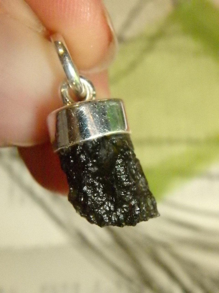 High Energy Dainty MOLDAVITE GEMSTONE PENDANT IN STERLING SILVER  (Includes Free Silver Chain) - Earth Family Crystals