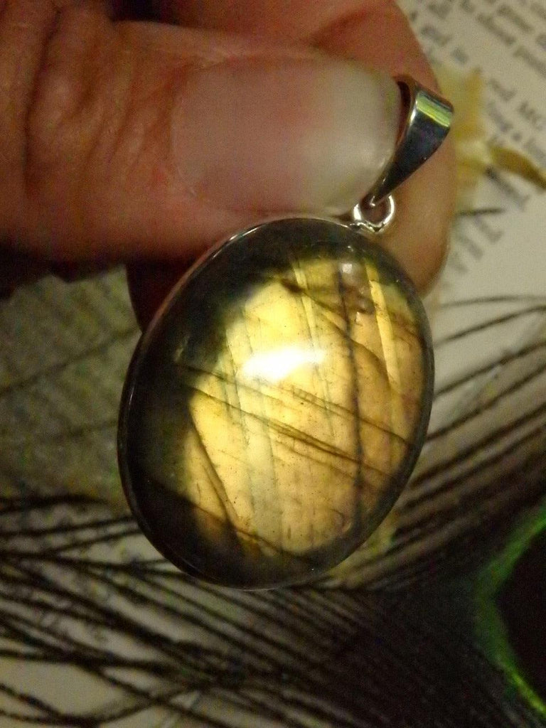 Golden Glow LABRADORITE GEMSTONE PENDANT In Sterling Silver (Includes Silver Chain) - Earth Family Crystals