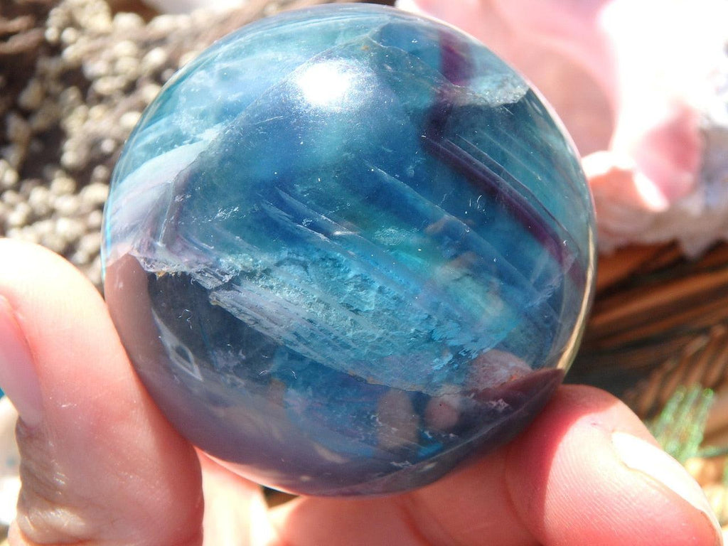 Powerful Deep Aqua Blue & Sea Green FLUORITE SPHERE (Includes Free Stand) - Earth Family Crystals