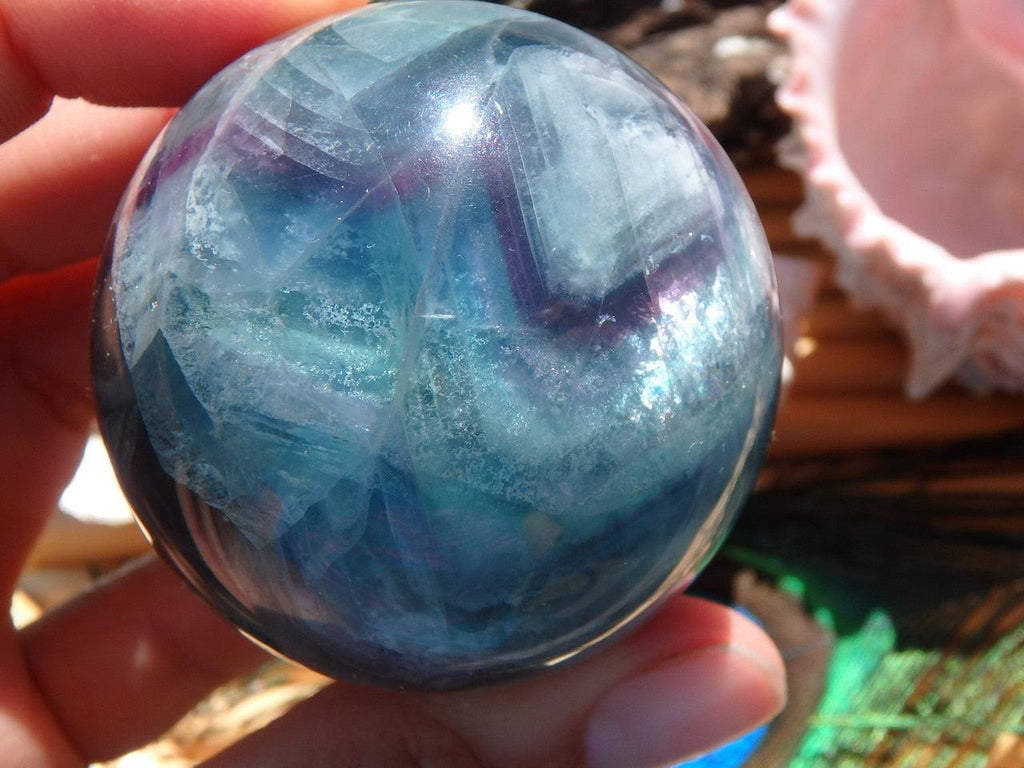 Powerful Deep Aqua Blue & Sea Green FLUORITE SPHERE (Includes Free Stand) - Earth Family Crystals