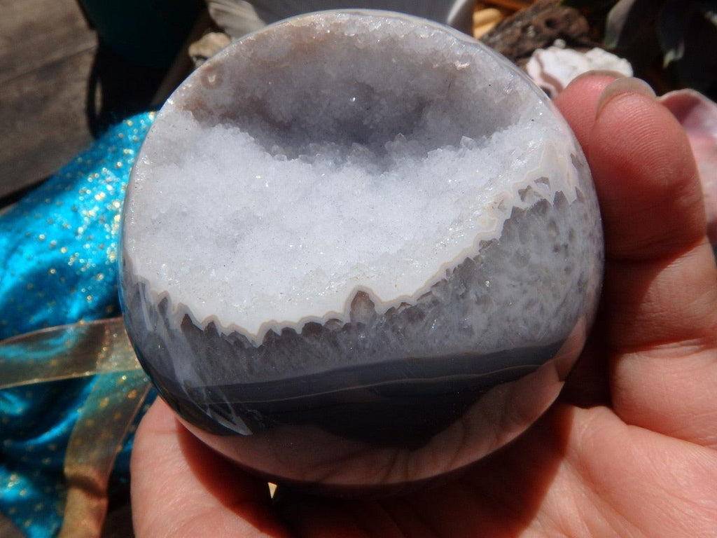 Incredible Sparkle! White Agate Druzy & Blue GEODE SPHERE From Uruguay (Includes Free Stand) - Earth Family Crystals