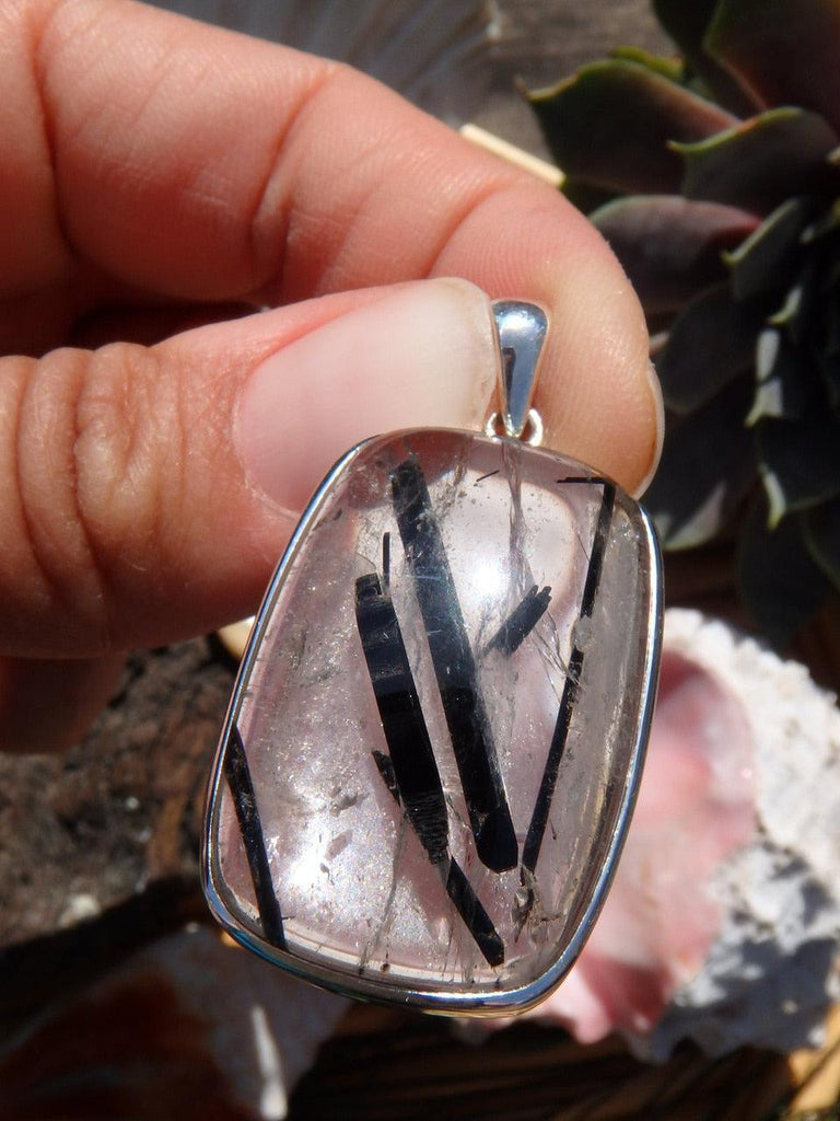 Gorgeous TOURMALATED QUARTZ GEMSTONE PENDANT In Sterling Silver (Includes Silver Chain) - Earth Family Crystals