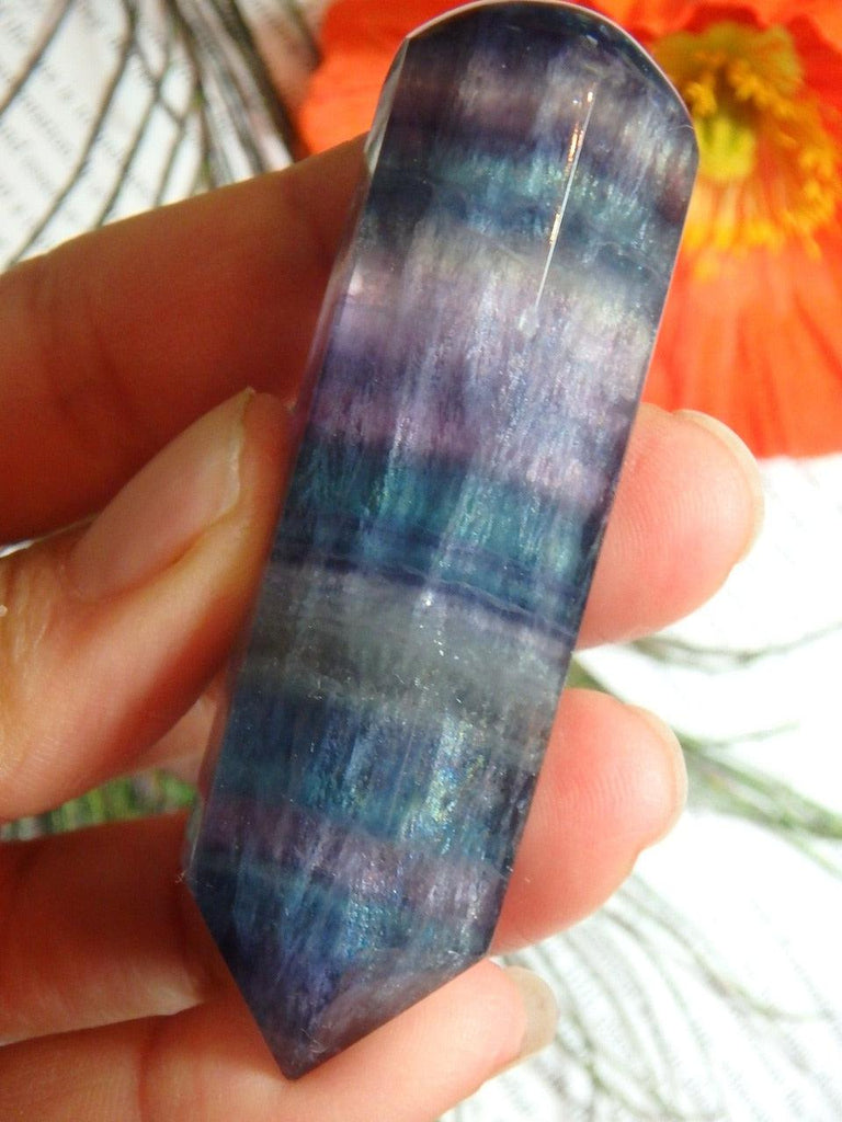 Powerful Deep Aqua Blue & Rainbows FLUORITE GEMSTONE WAND** - Earth Family Crystals