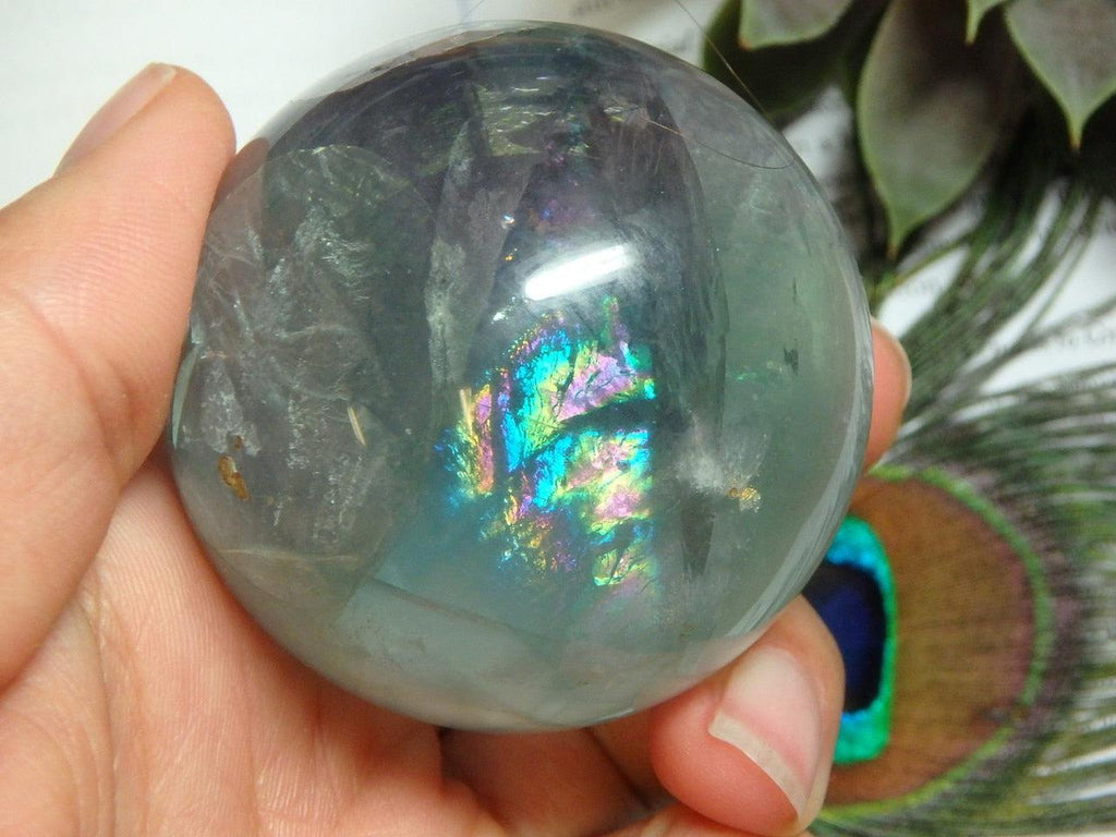 Huge Rainbows FLUORITE GEMSTONE SPHERE (Includes Free Stand) - Earth Family Crystals