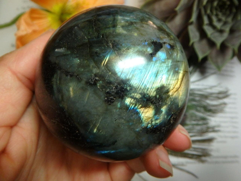 Powerful LABRADORITE GEMSTONE SPHERE (Includes Free Stand) - Earth Family Crystals
