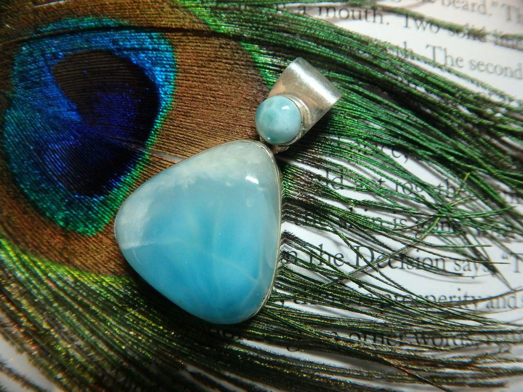 Caribbean Blue LARIMAR GEMSTONE PENDANT  with Accent Stone In Sterling Silver (Includes Silver Chain) - Earth Family Crystals