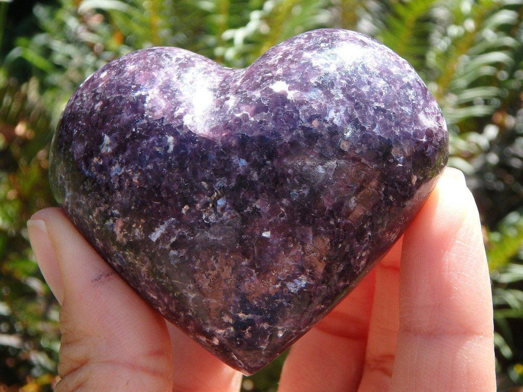 Deep Lilac Purple LEPIDOLITE GEMSTONE HEART With Pink Rubellite Inclusions - Earth Family Crystals