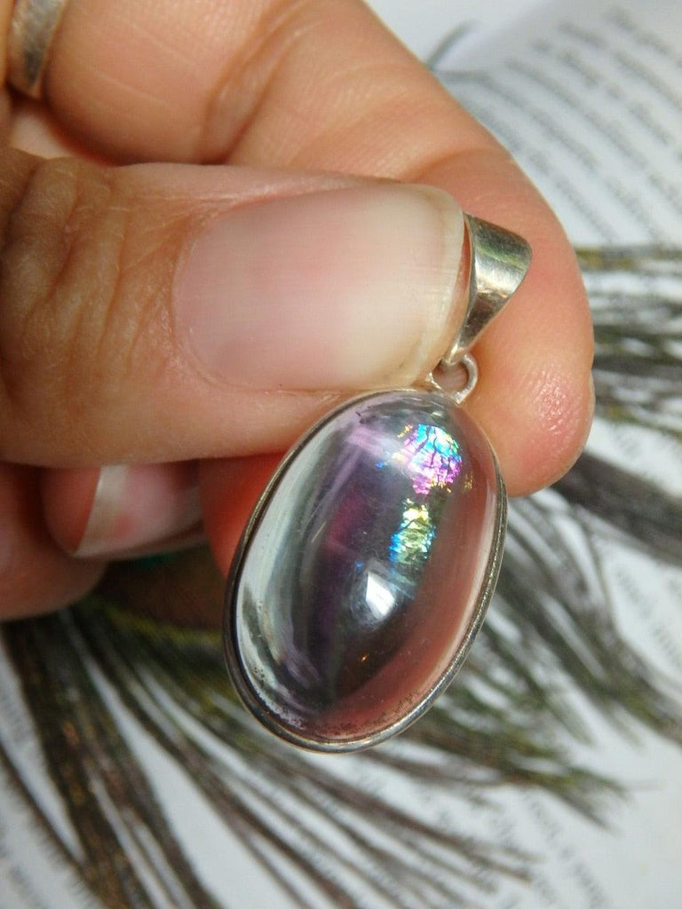 Rainbow Frenzy! Optical Clear & Purple  FLUORITE PENDANT In Sterling Silver (Includes Silver Chain) - Earth Family Crystals