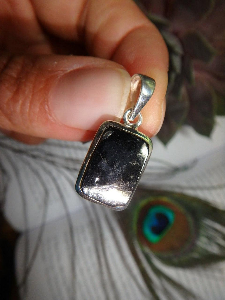EMF Protection! Rare Dainty NOBLE SHUNGITE GEMSTONE PENDANT  In Sterling Silver (Includes Silver Chain) - Earth Family Crystals