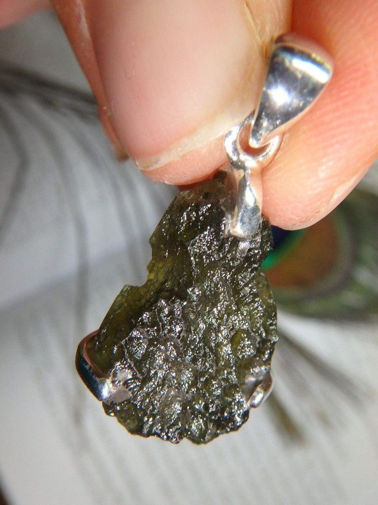 Beautifully Crafted! High Vibration MOLDAVITE GEMSTONE PENDANT In Sterling Silver (Includes Silver Chain) - Earth Family Crystals