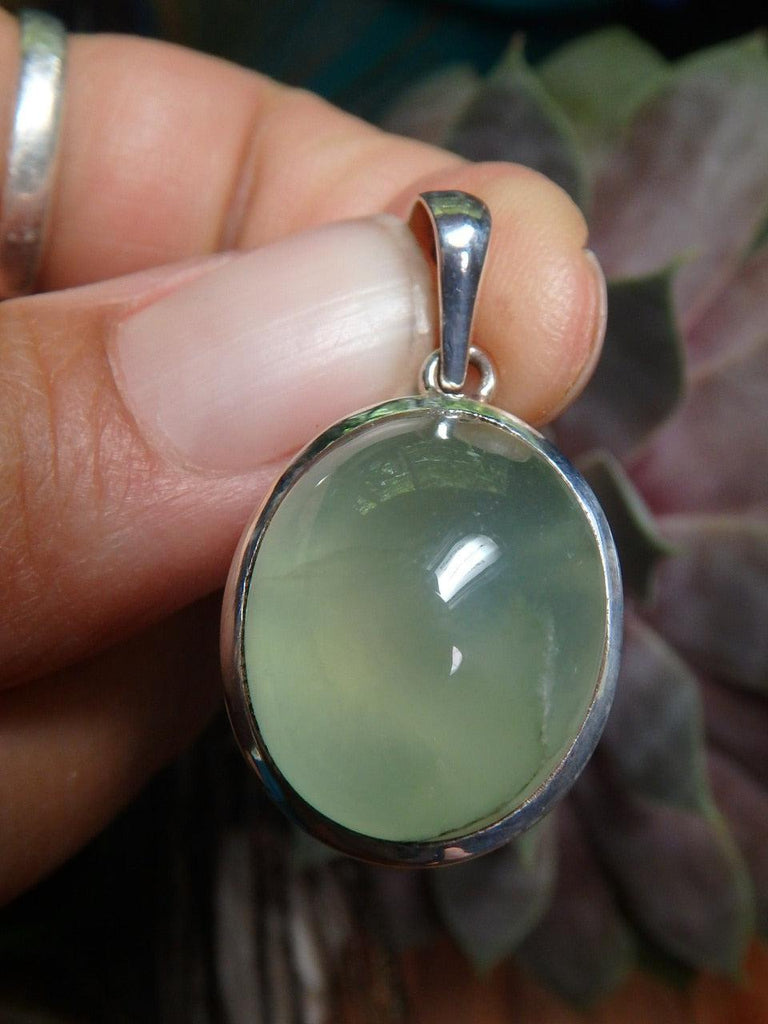 GREEN PREHNITE GEMSTONE PENDANT In Sterling Silver (Includes Silver Chain) - Earth Family Crystals