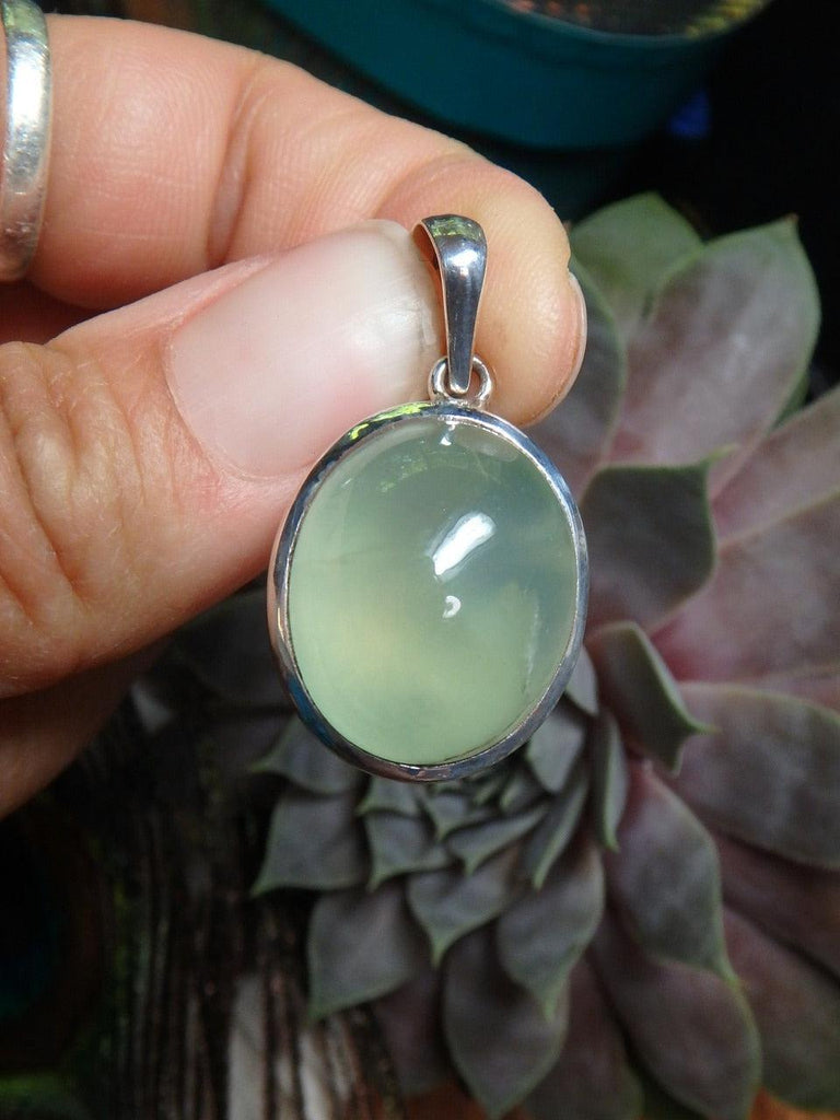 GREEN PREHNITE GEMSTONE PENDANT In Sterling Silver (Includes Silver Chain) - Earth Family Crystals
