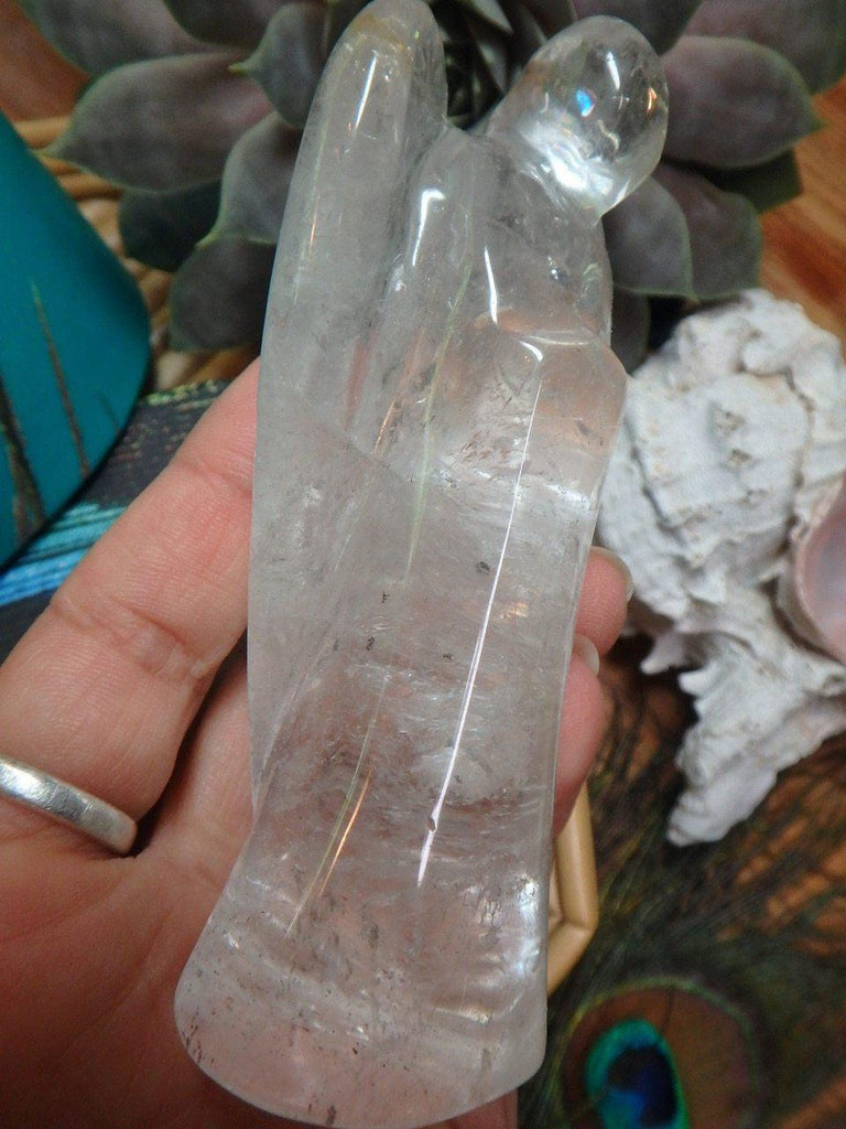 CLEAR QUARTZ ANGEL CARVING With Inclusions Of Fine Rutile & Green Chlorite - Earth Family Crystals