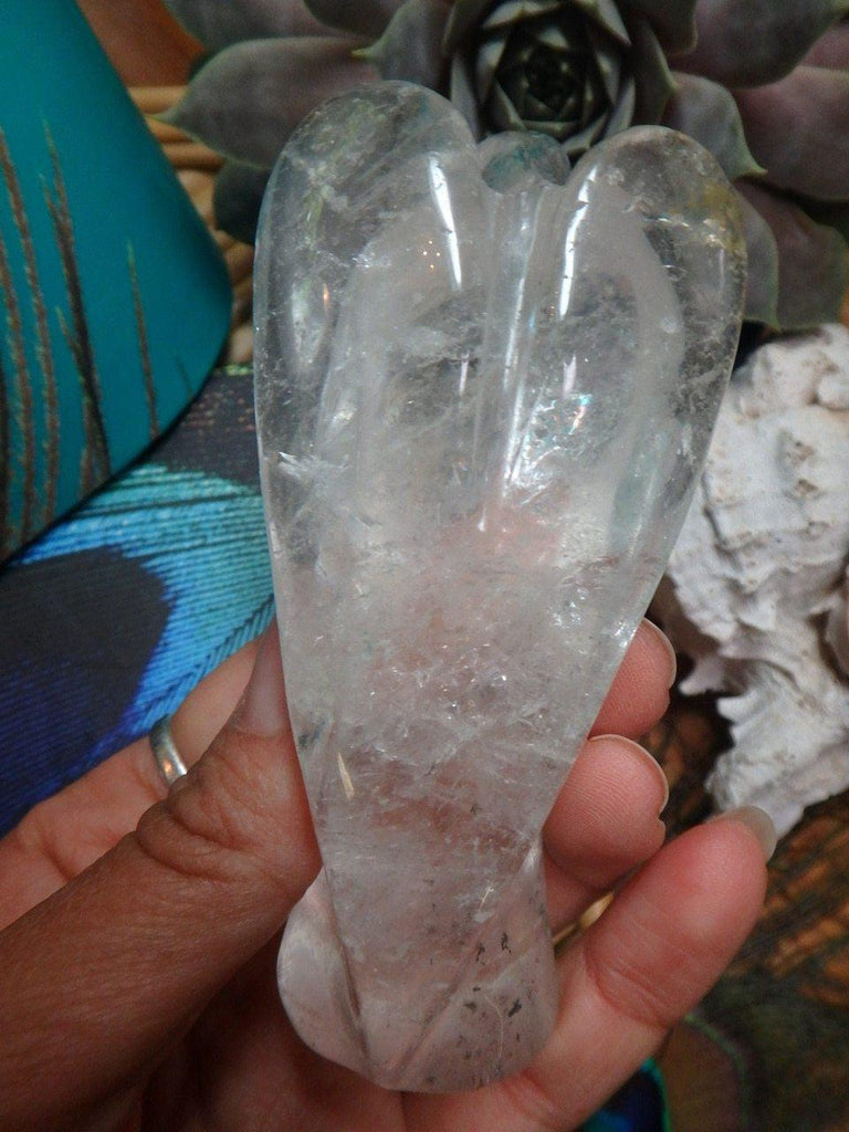 CLEAR QUARTZ ANGEL CARVING With Inclusions Of Fine Rutile & Green Chlorite - Earth Family Crystals