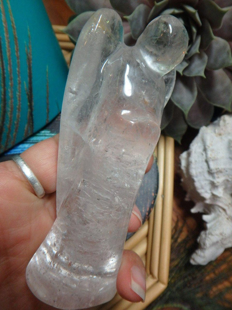 CLEAR QUARTZ ANGEL CARVING With Inclusions Of Fine Rutile & Green Chlorite - Earth Family Crystals