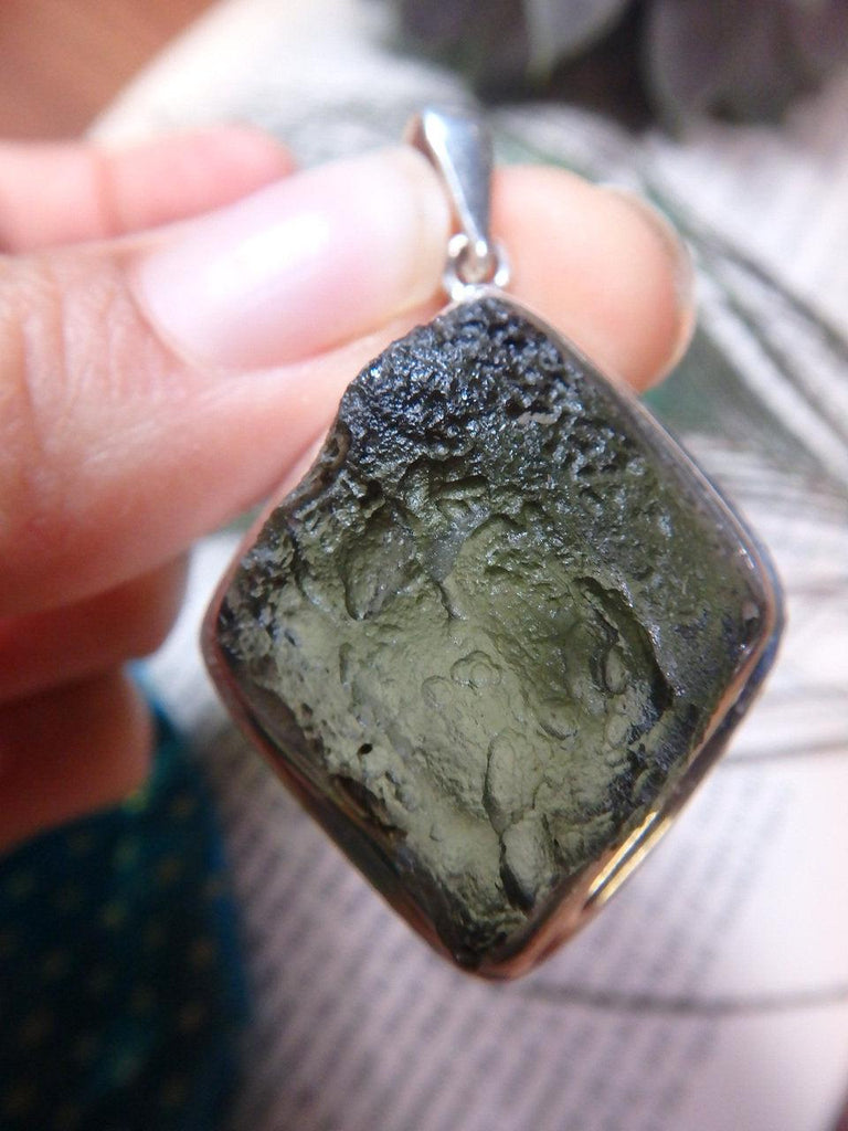 High Energy Large MOLDAVITE GEMSTONE PENDANT In Sterling Silver (Includes Silver Chain) - Earth Family Crystals