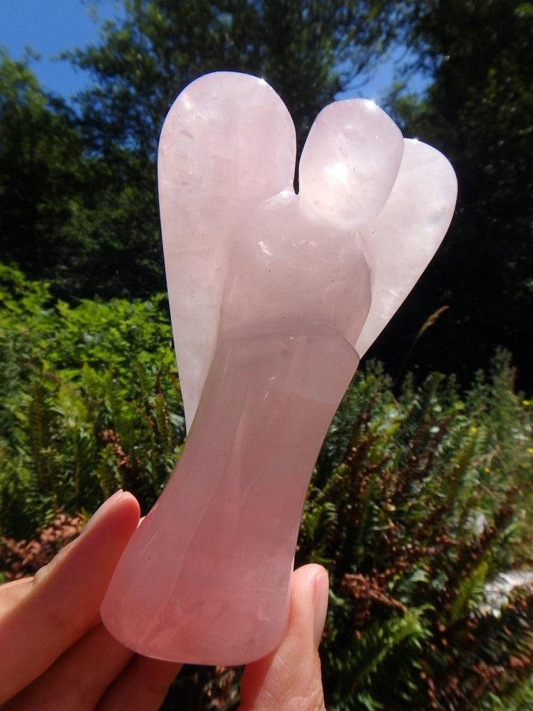 Sweet Candy Pink Rose Quartz Angel Carving - Earth Family Crystals
