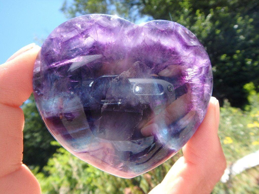 Aqua Blue & Deep Purple Fluorite Gemstone Heart - Earth Family Crystals