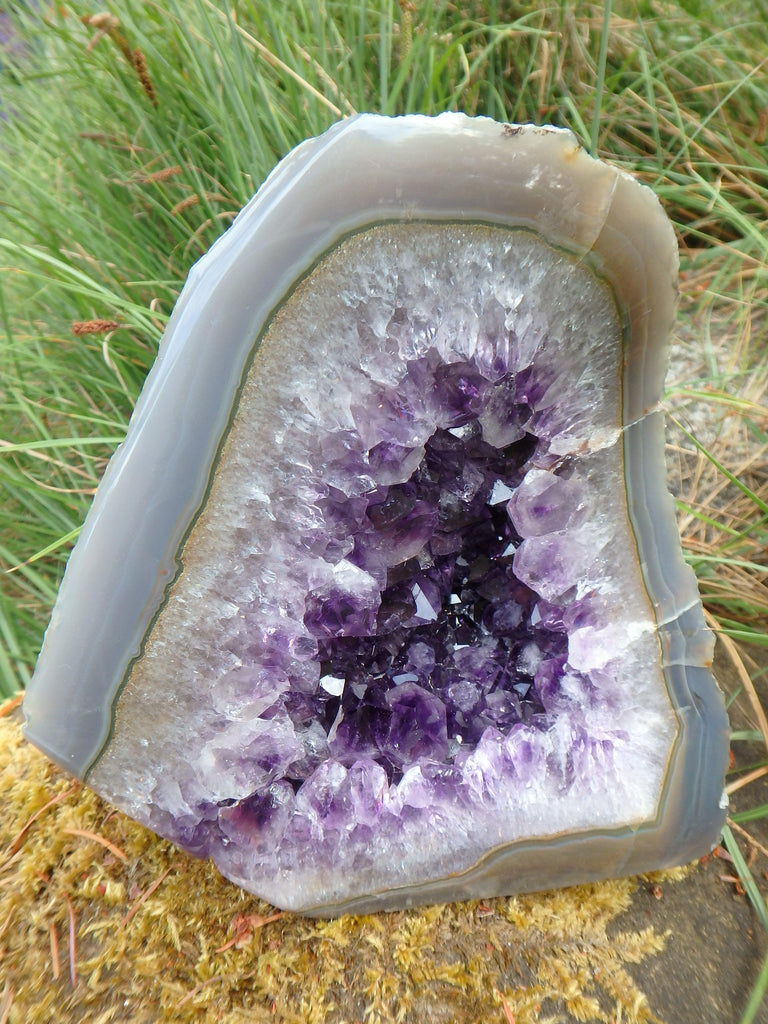 Reserved for Gina D. Large Deep Purple Points Amethyst Geode & Blue Agate Combo Display Specimen - Earth Family Crystals