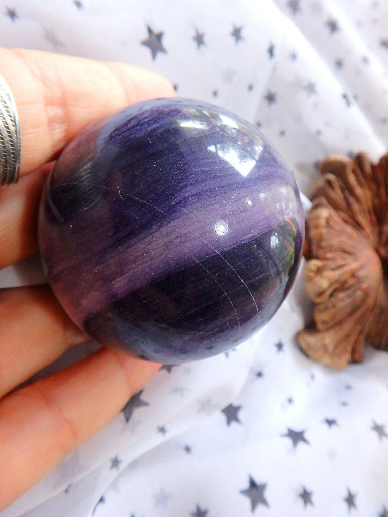 Unusual Grape Jelly Purple Waves Fluorite in Granite Sphere Carving 3 - Earth Family Crystals