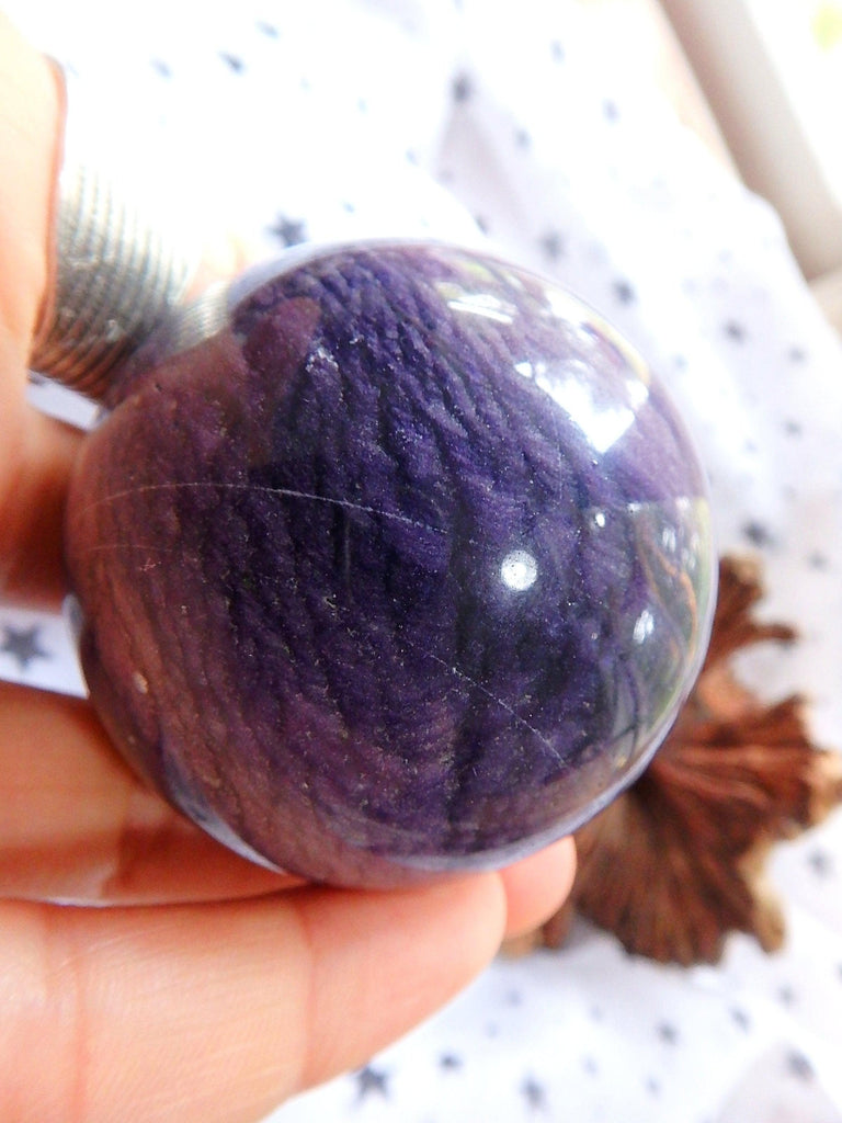 Unusual Grape Jelly Purple Waves Fluorite in Granite Sphere Carving 3 - Earth Family Crystals