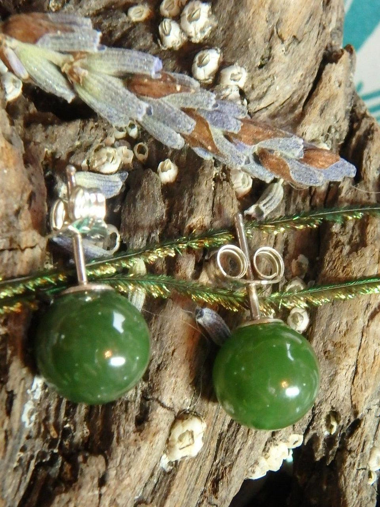 Handmade Green Jade Stud Earrings In Sterling Silver - Earth Family Crystals