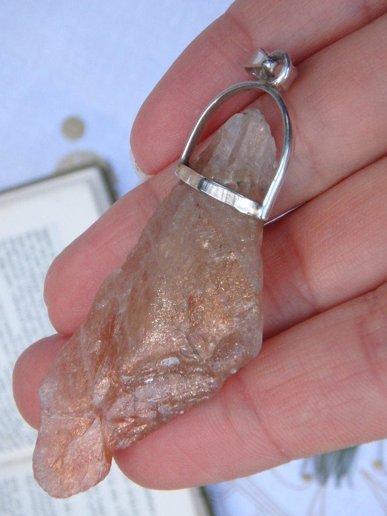 Chunky & Raw Orange Sunstone Pendant In Sterling Silver  (Includes Silver Chain) - Earth Family Crystals