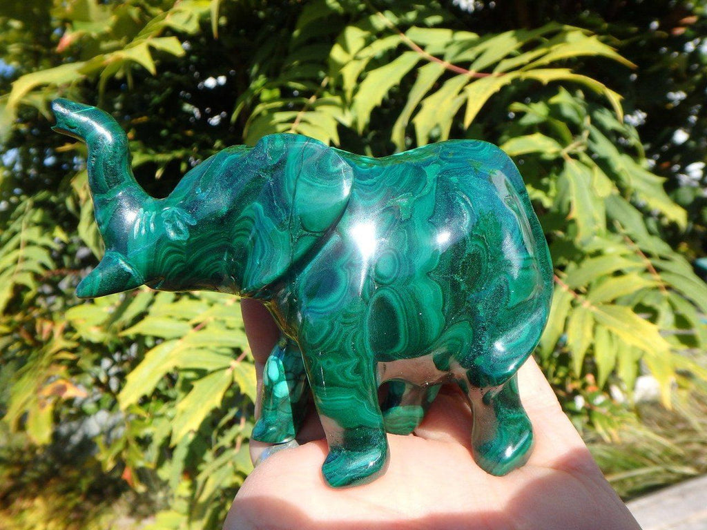 Absolutely Splendid Large Malachite Elephant Carving - Earth Family Crystals