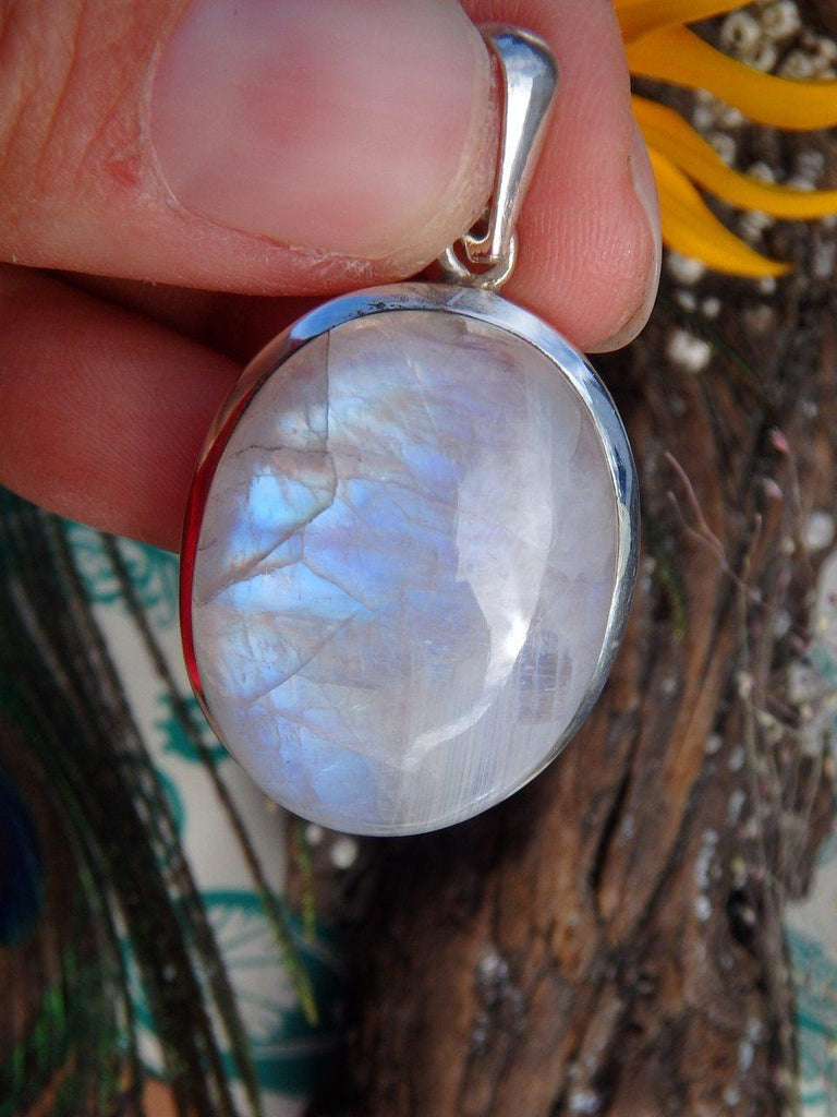 Beautiful Glow Rainbow Moonstone Pendant In Sterling Silver (Includes Silver Chain)* - Earth Family Crystals