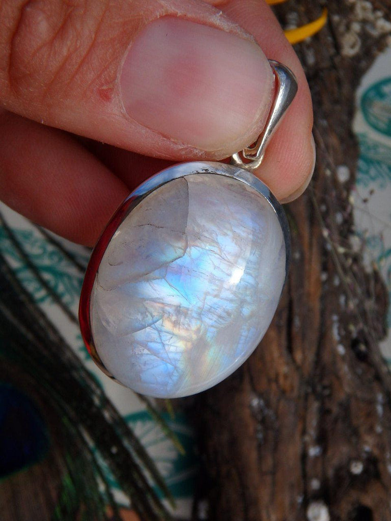 Beautiful Glow Rainbow Moonstone Pendant In Sterling Silver (Includes Silver Chain)* - Earth Family Crystals