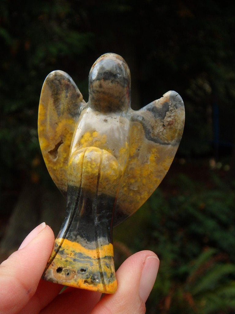 Bold Yellow Polished Bumblebee Jasper Angel Carving - Earth Family Crystals