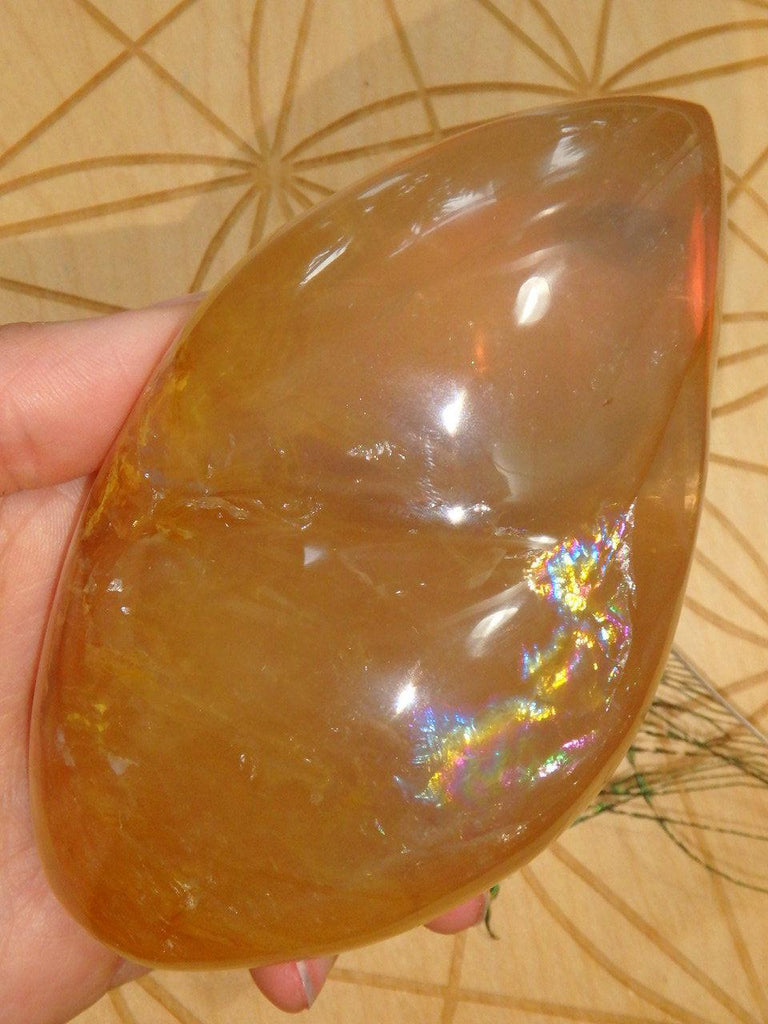 Huge Rainbows! Sunny Hematoid Quartz Large Flame Standing Carving - Earth Family Crystals