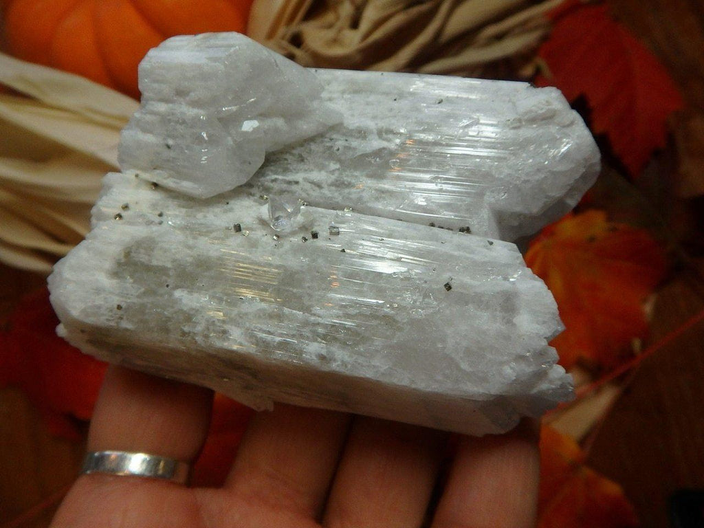 Breathtaking Elestial Large White Danburite Encrusted With Pyrite Sprinkles - Earth Family Crystals