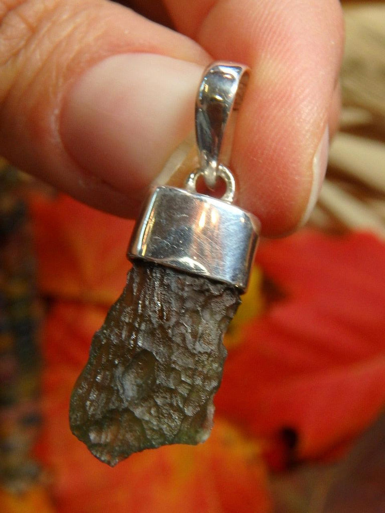 Natural Moldavite Gemstone Pendant In Sterling Silver (Includes Silver Chain) - Earth Family Crystals